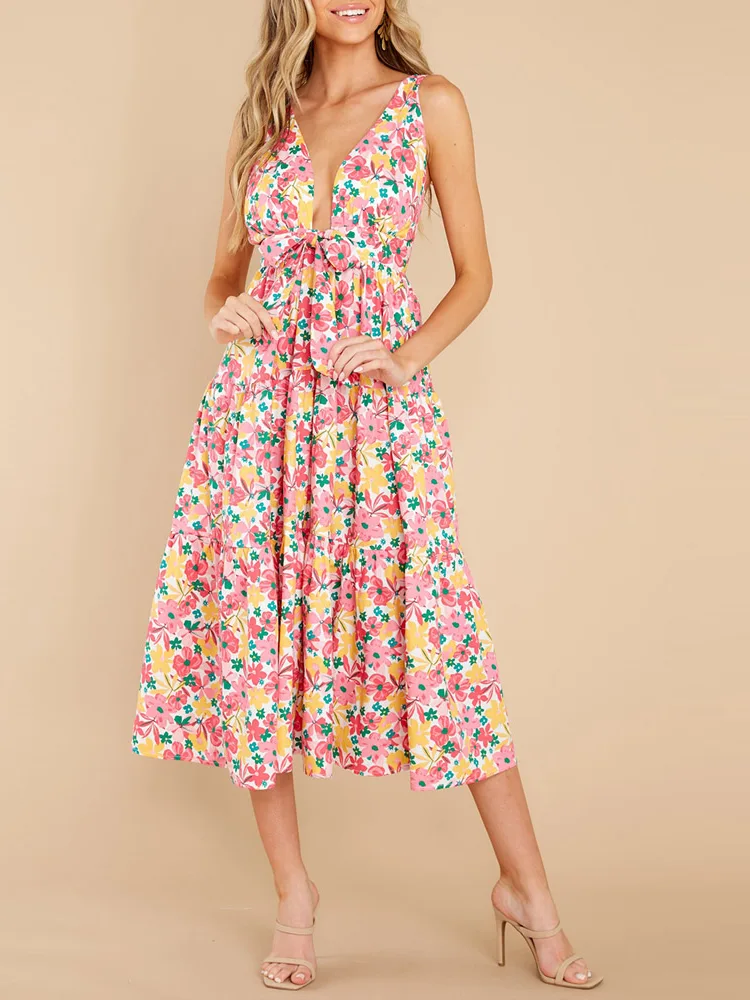 Жазғы гүлді басып шығару Boho кездейсоқ көйлектер
