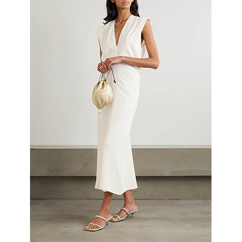 Тігілген Пил сүйегінен жасалған жеңсіз терең V миди көйлек